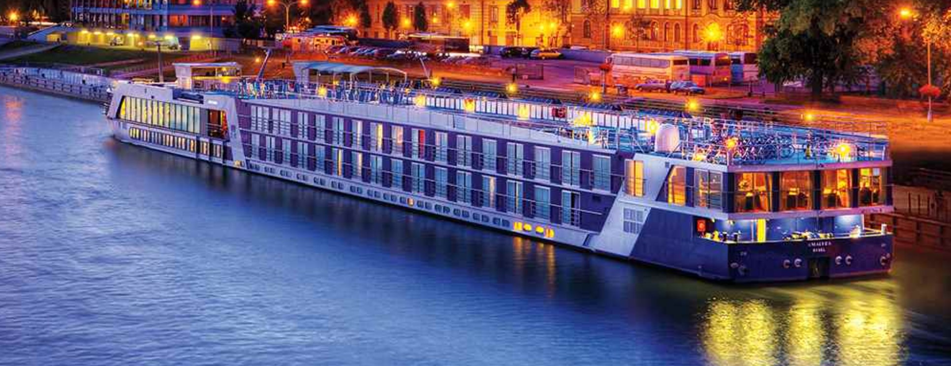 AMA River Cruise Ship at dusk